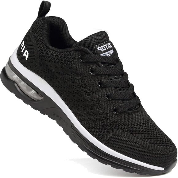 🆕 Men's Lightweight Tennis Shoes Air Cushion  Black White Breathable Mesh - Picture 1 of 7